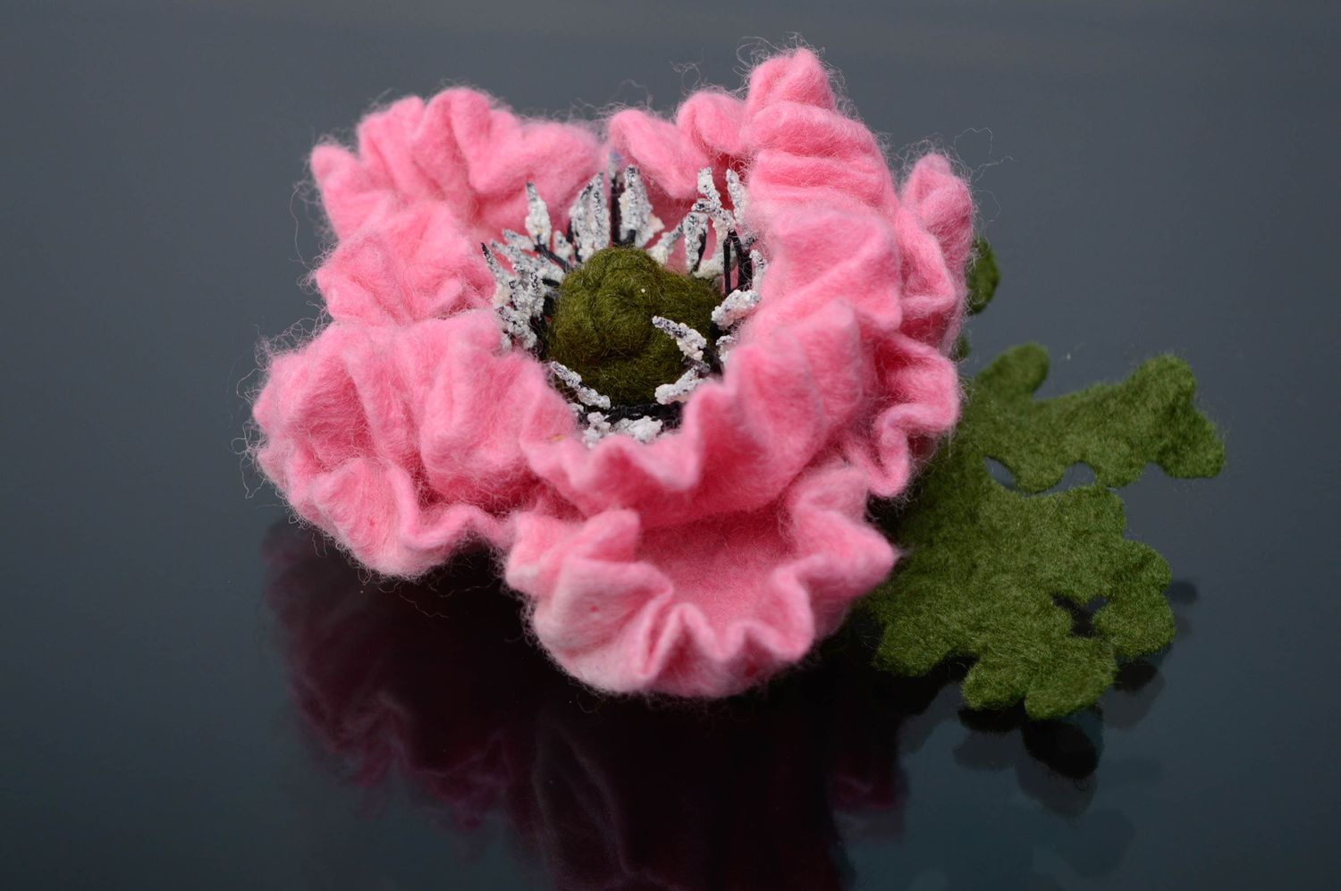 Wool felted brooch in the shape of large flower photo 1