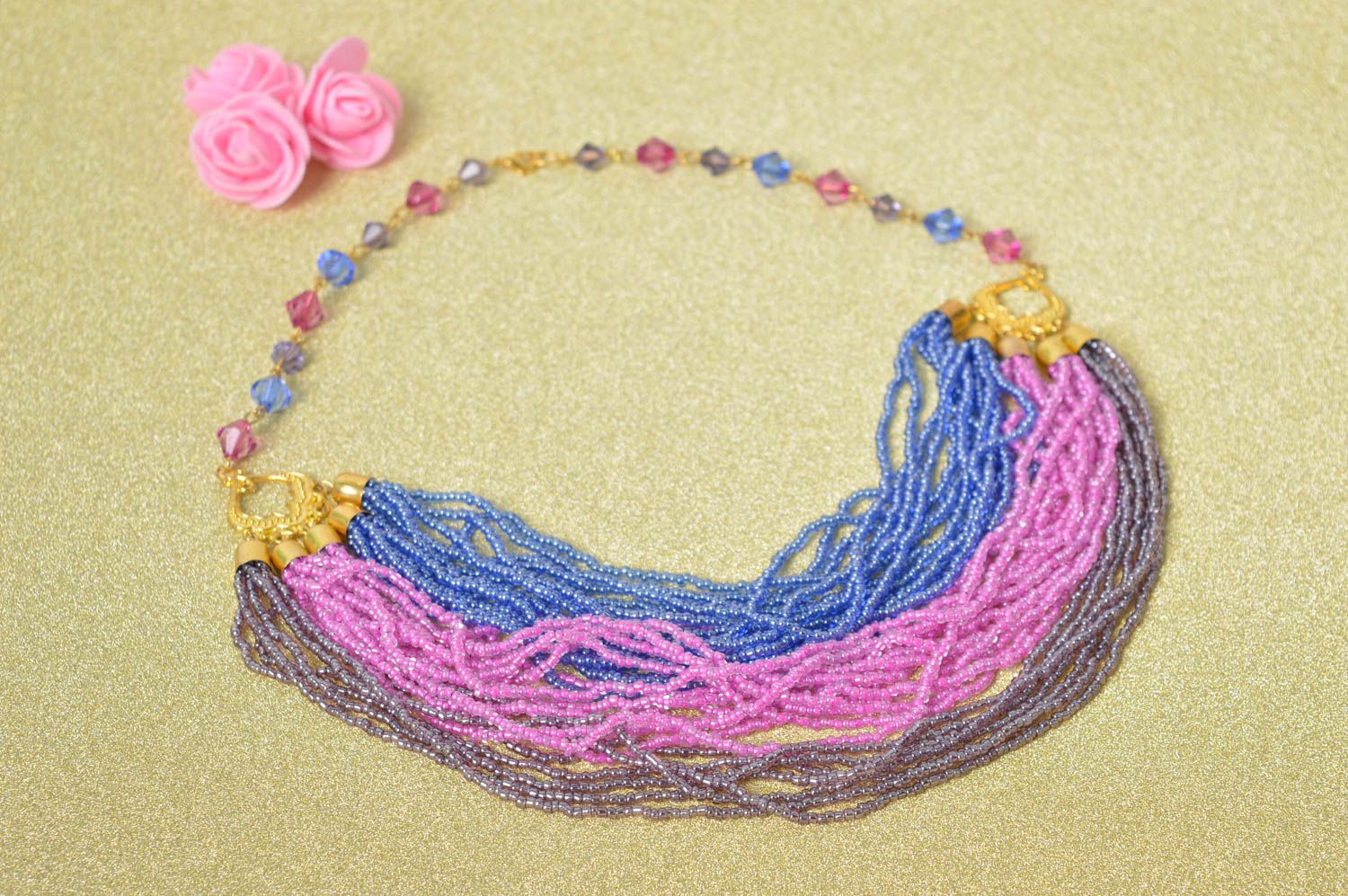 Stylish handmade beaded necklace bead weaving neck accessories for girls photo 1