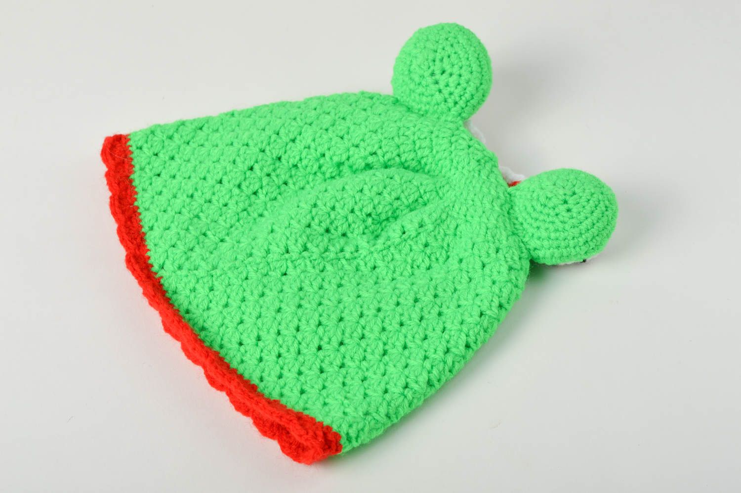 Bonnet tricot fait main Chapeau au crochet grenouille Vêtement enfant design photo 3