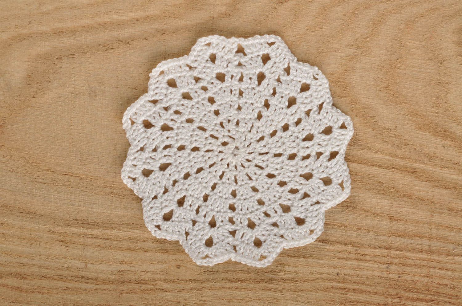 Handmade designer coaster white crocheted coaster beautiful textile for home photo 1