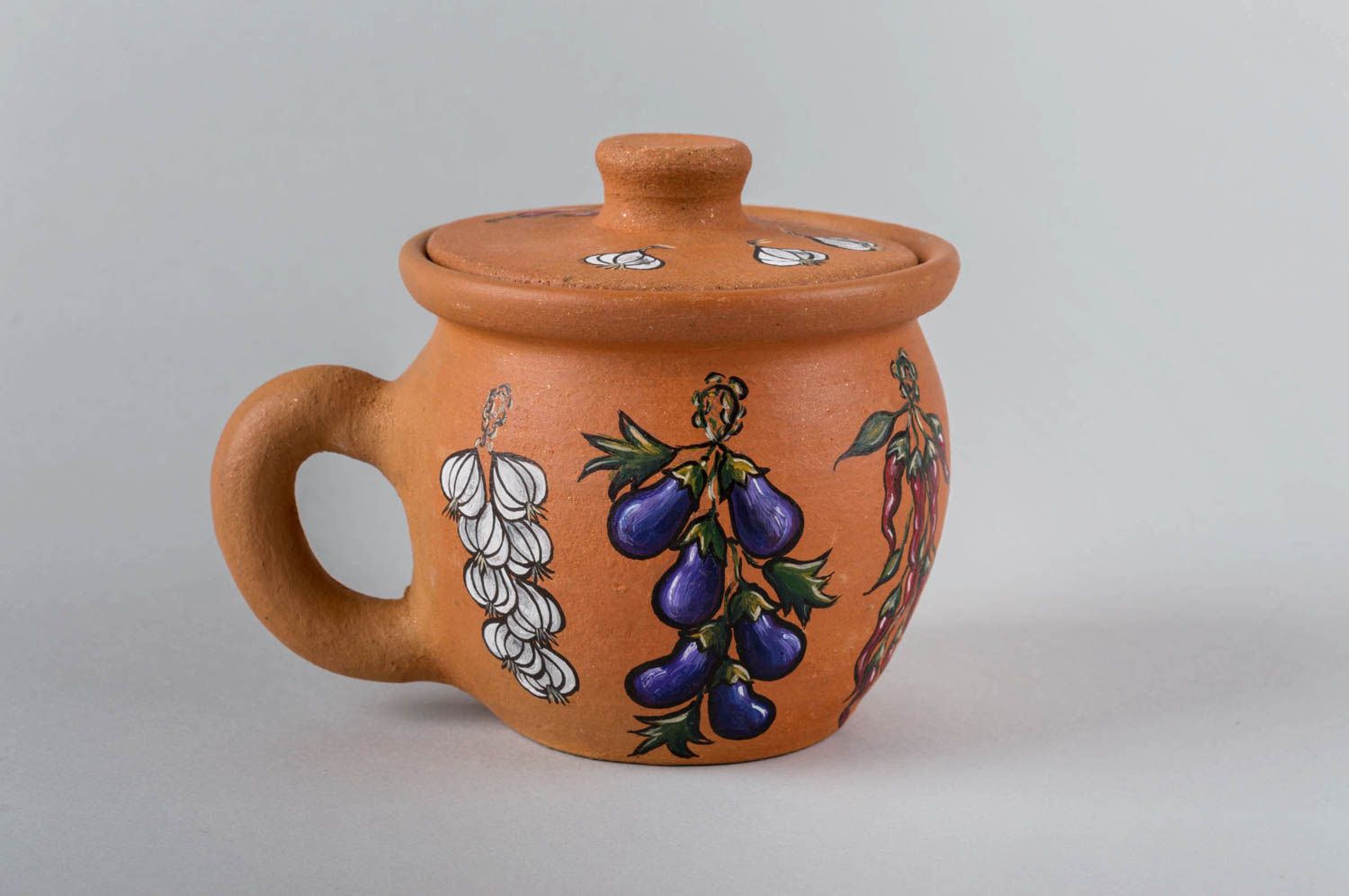 Handmade Ton Topf 400 ml Öko Geschirr Vorratsdose Keramik mit Bemalung  foto 3
