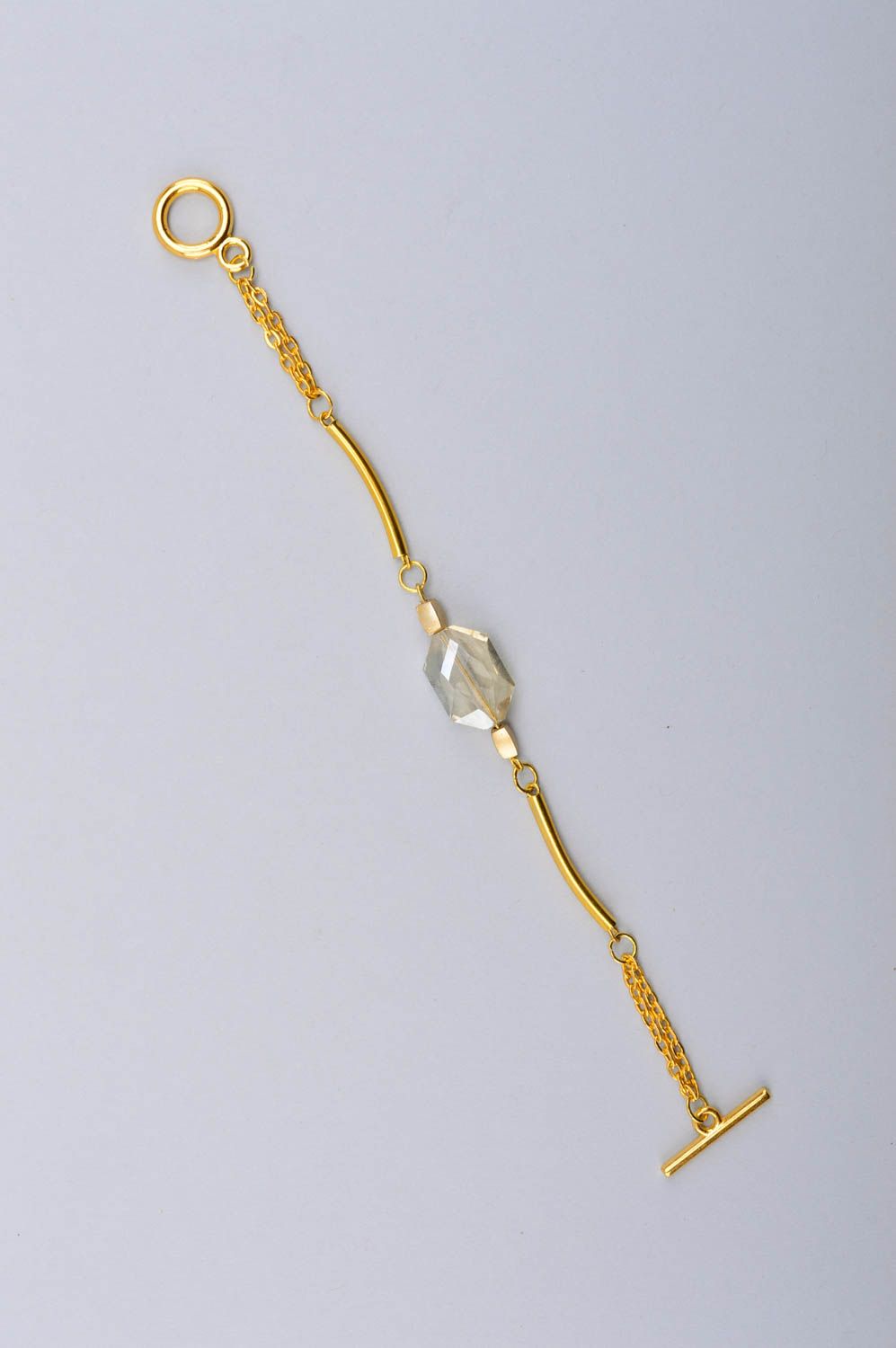 Pulsera con cristal dorada hecha a mano regalo original accesorio para mujer foto 3