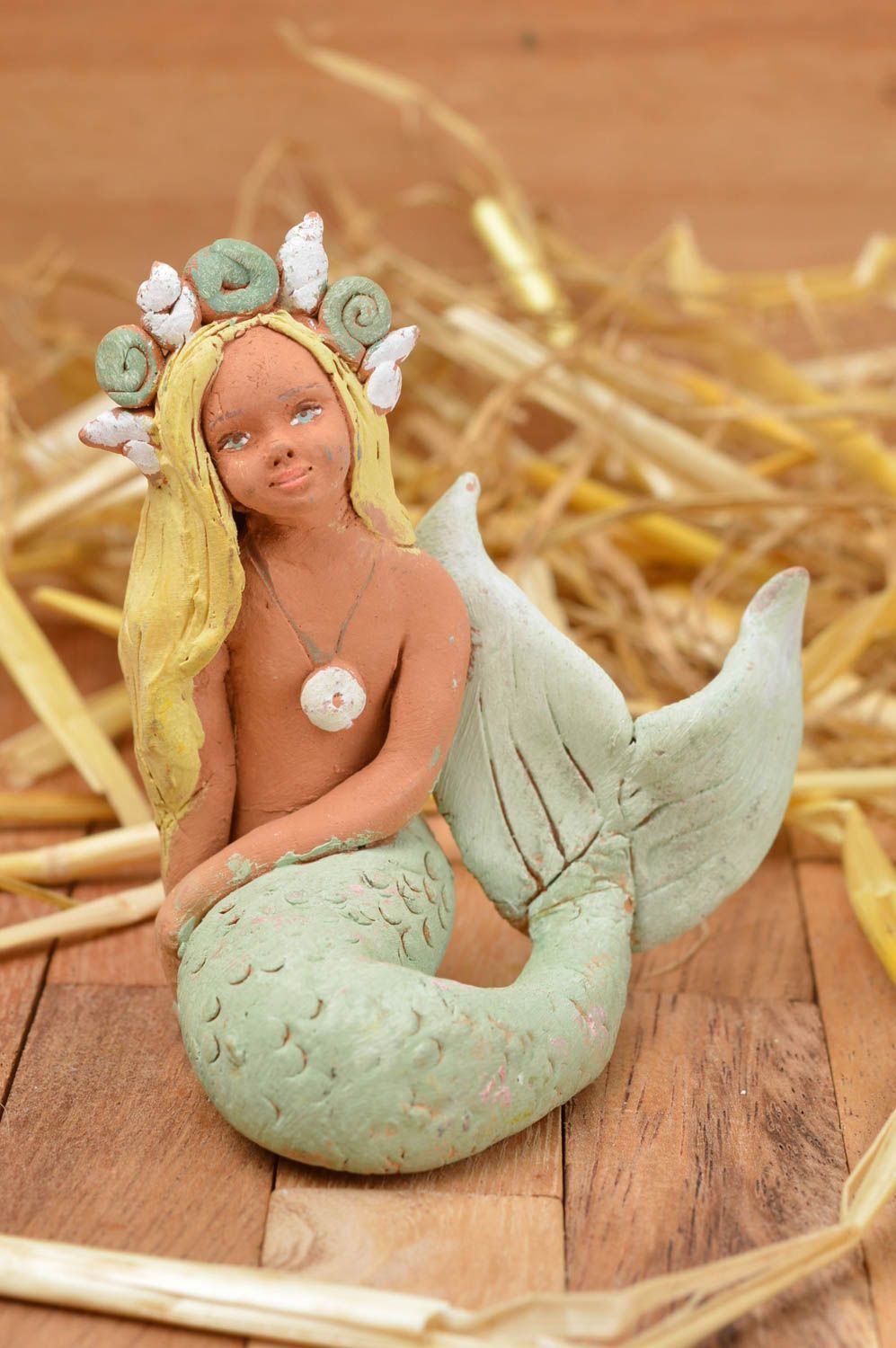 Ceramic designer figurine unique clay interior little mermaid statuette photo 1