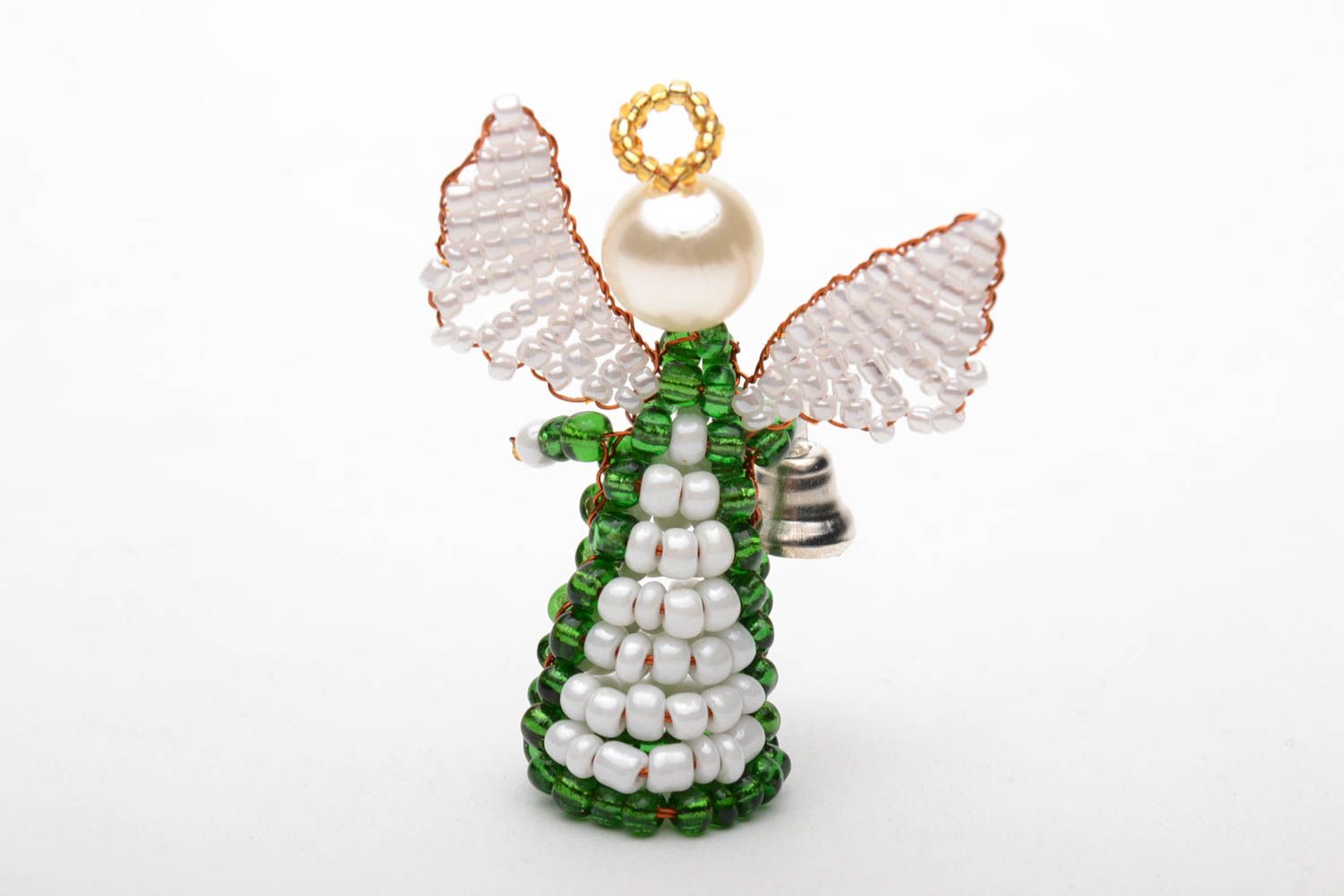 Originelle Figur aus Perlen Engel mit Glocke foto 4