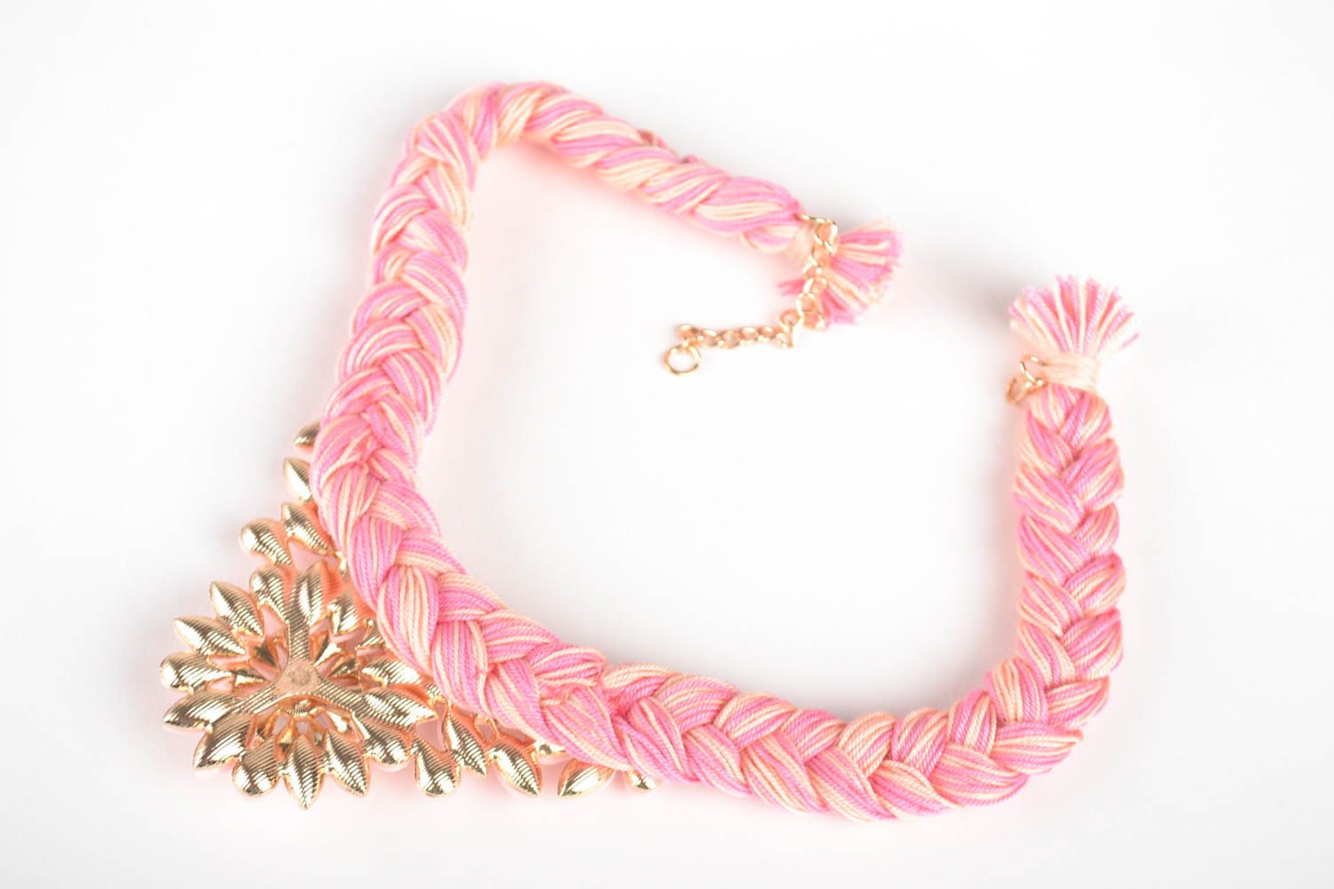 Handmade geflochtene Halskette Collier rosa Accessoire für Frauen mit Blume foto 3