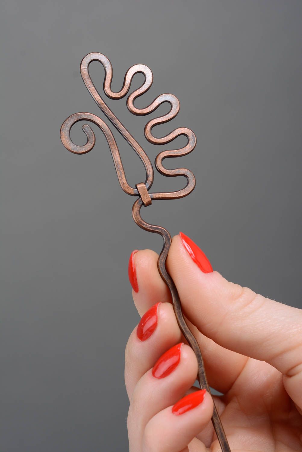 Handmade copper hair stick unusual metal hair pin cute accessory for girls photo 3