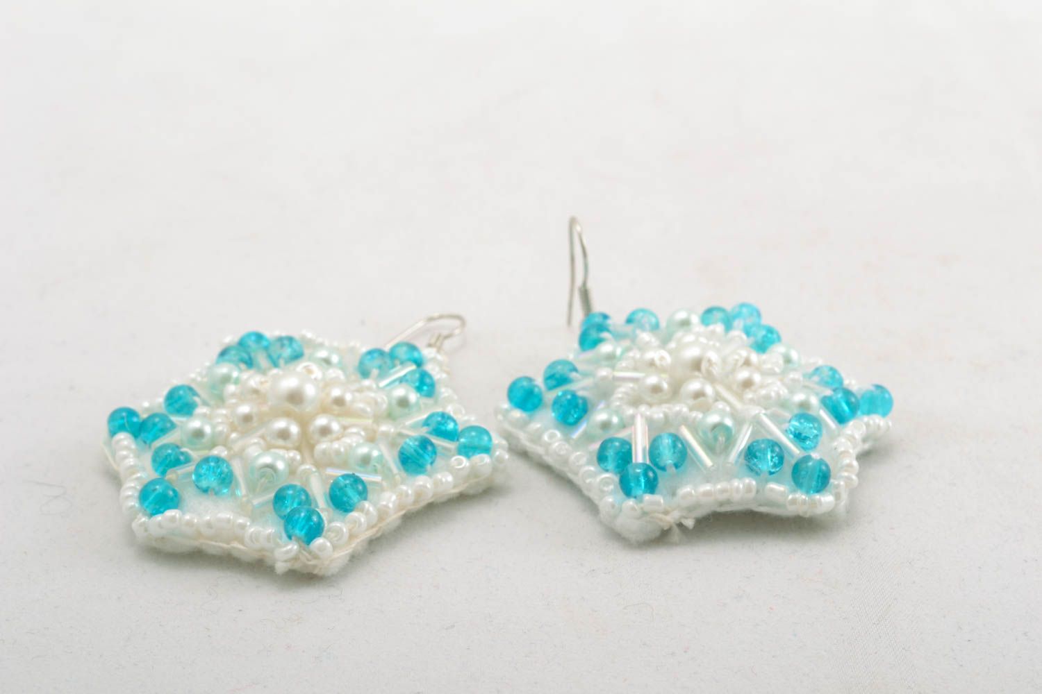 Beaded earrings Snowflakes photo 2