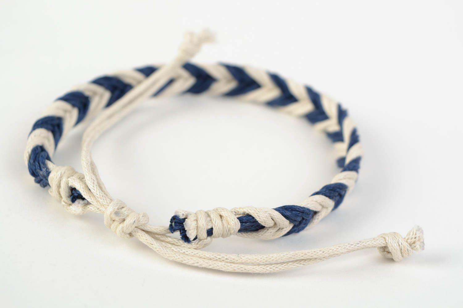 White and blue handmade woven waxed cord bracelet stylish photo 4