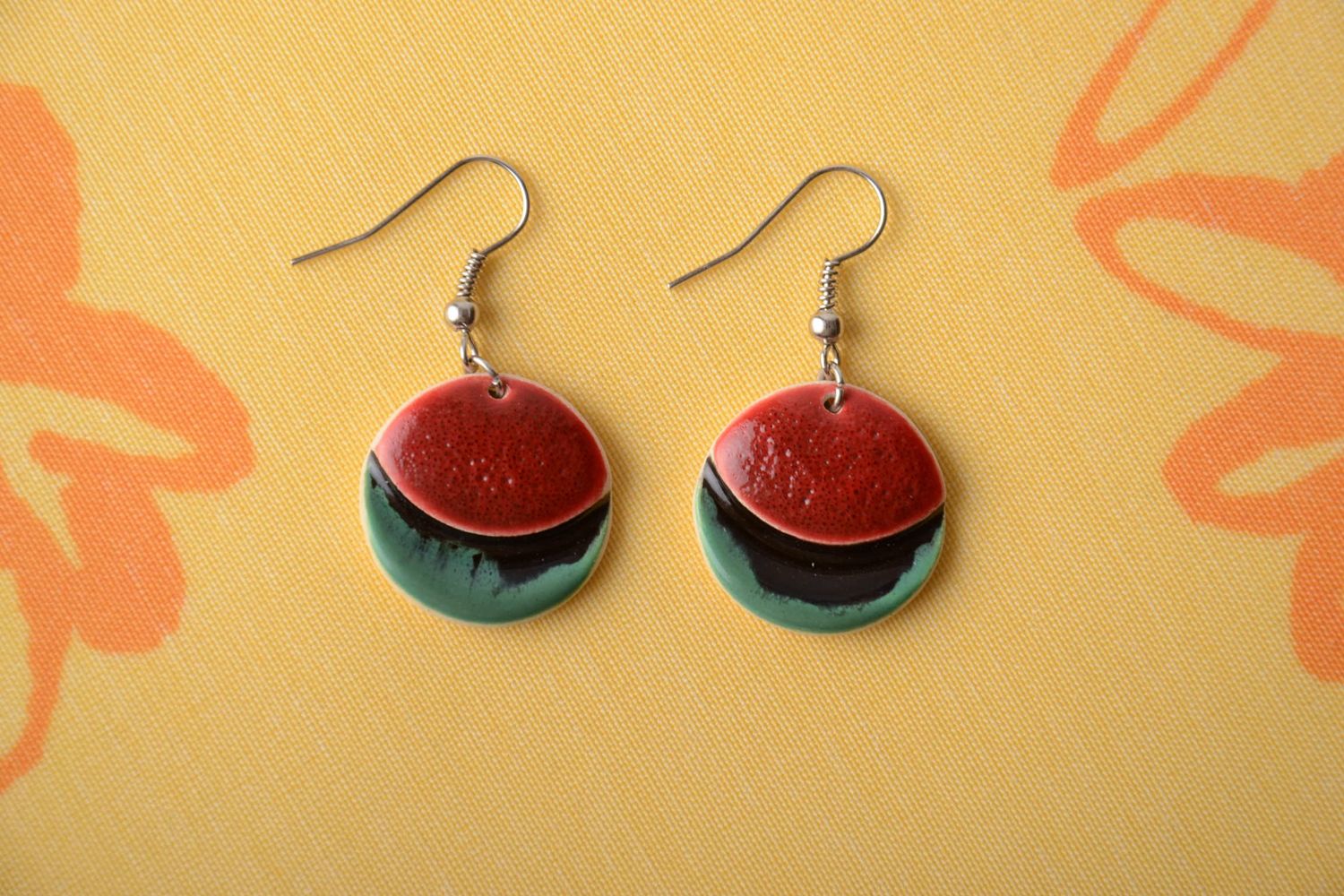 Bright beautiful colorful ceramic earrings photo 1