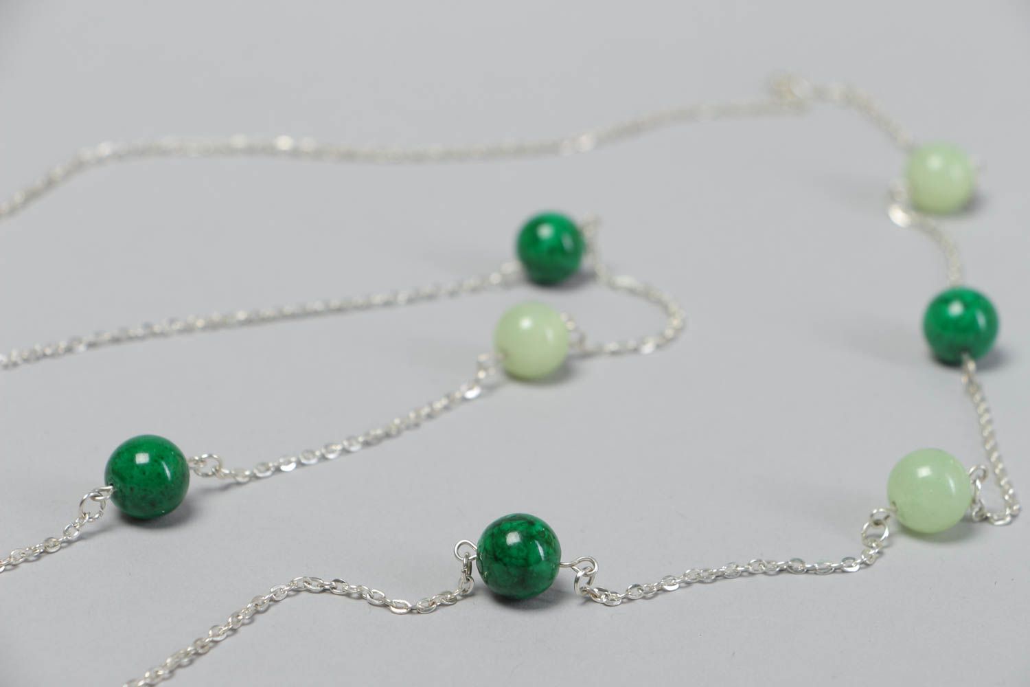 Handmade necklace with natural stones long green accessory jewelry on chain photo 4