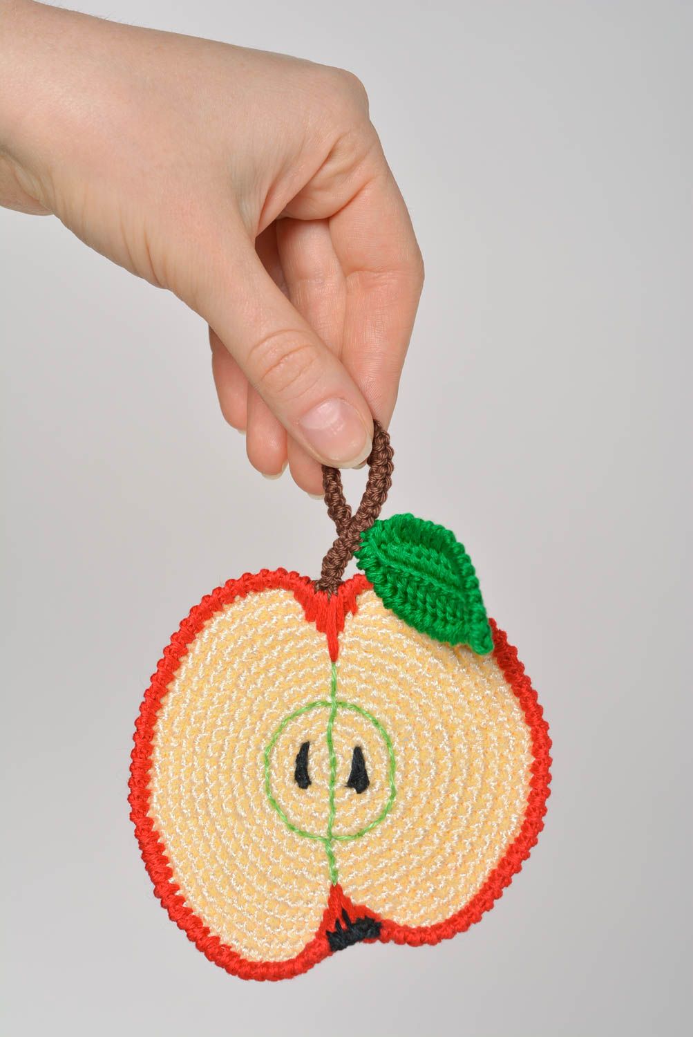 Dessous-de-verre design fait main tricoté au crochet forme de pomme Déco cuisine photo 5