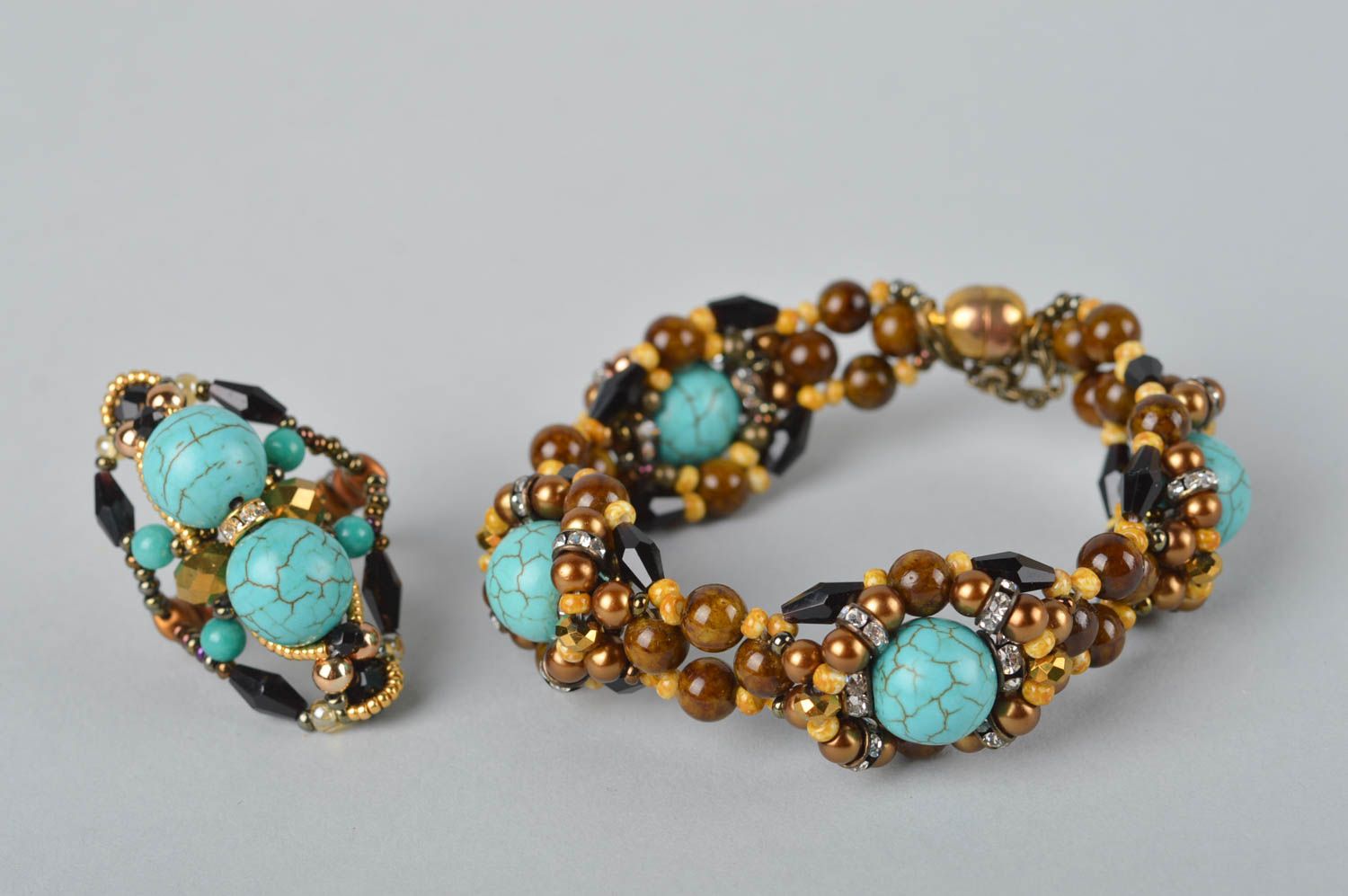 Parure de bijoux Bracelet et bague faits main en perles de rocaille Cadeau femme photo 2