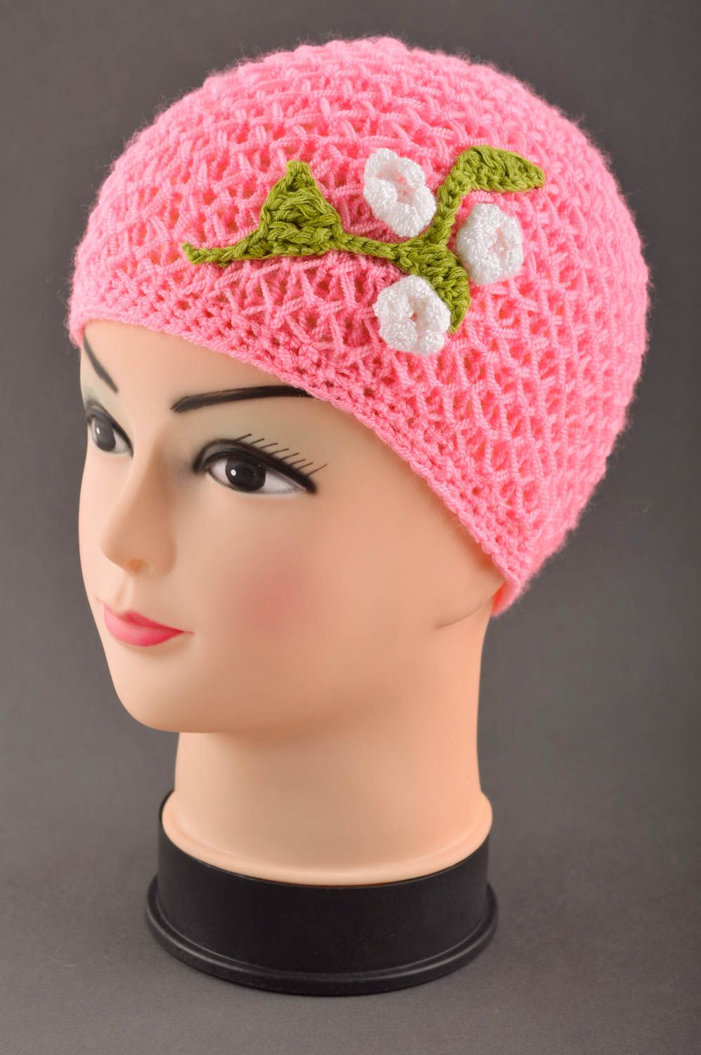 Зимняя шапка хенд мейд вязаная шапка для детей детская вязаная шапочка розовая фото 1