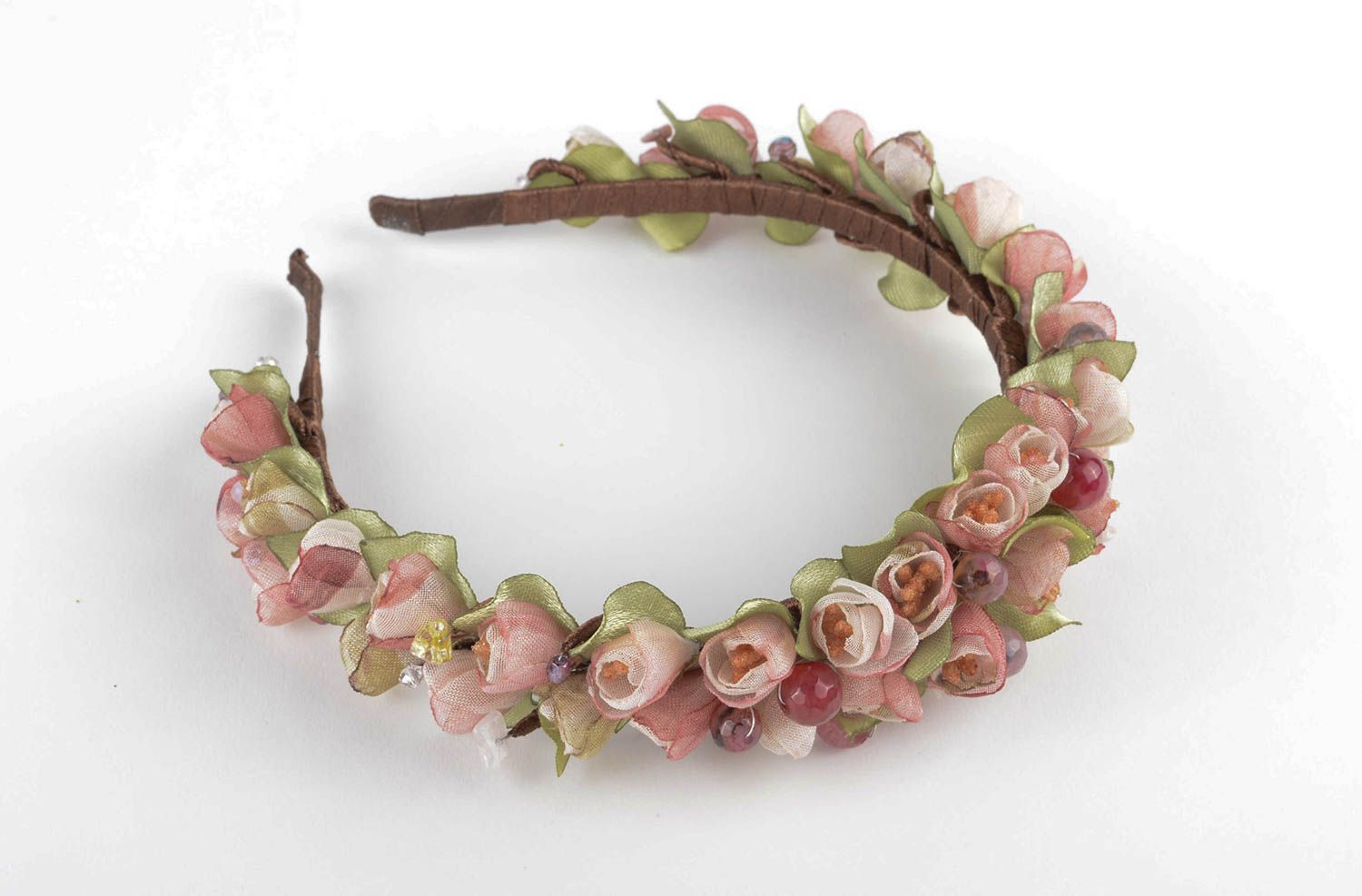 Diadema artesanal accesorio para el cabello con flores rosa regalo original foto 2