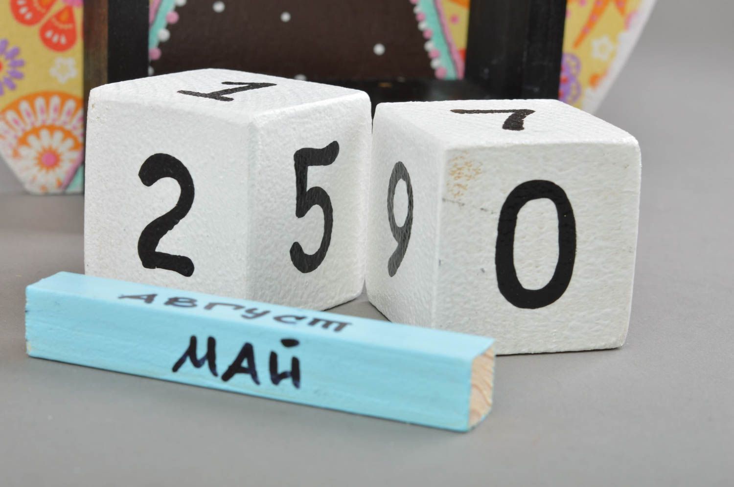Calendrier perpétuel avec cubes fait main en bois original pour enfant Hibou photo 4
