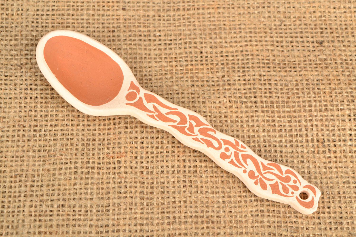 Big spoon made of white clay  photo 1
