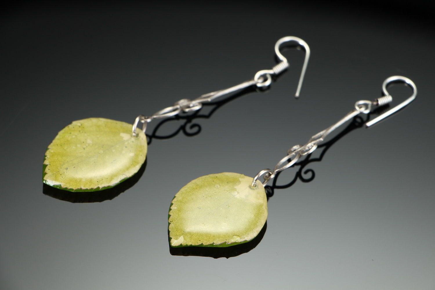 Earrings with epoxy resin Petals of acacia photo 2