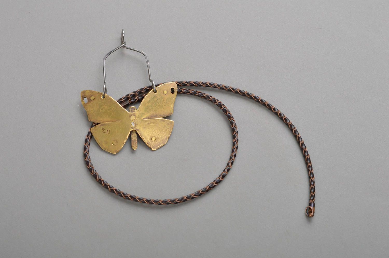 Designer handmade forged pendant made of brass and stainless steel butterfly photo 2
