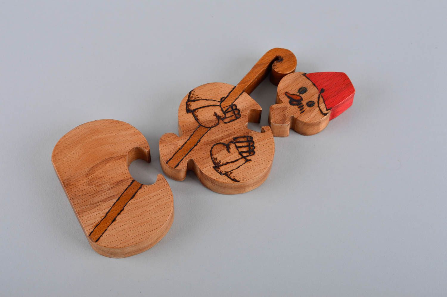 Пазлы для детей ручной работы игра пазлы деревянная детская игрушка Снеговик фото 5
