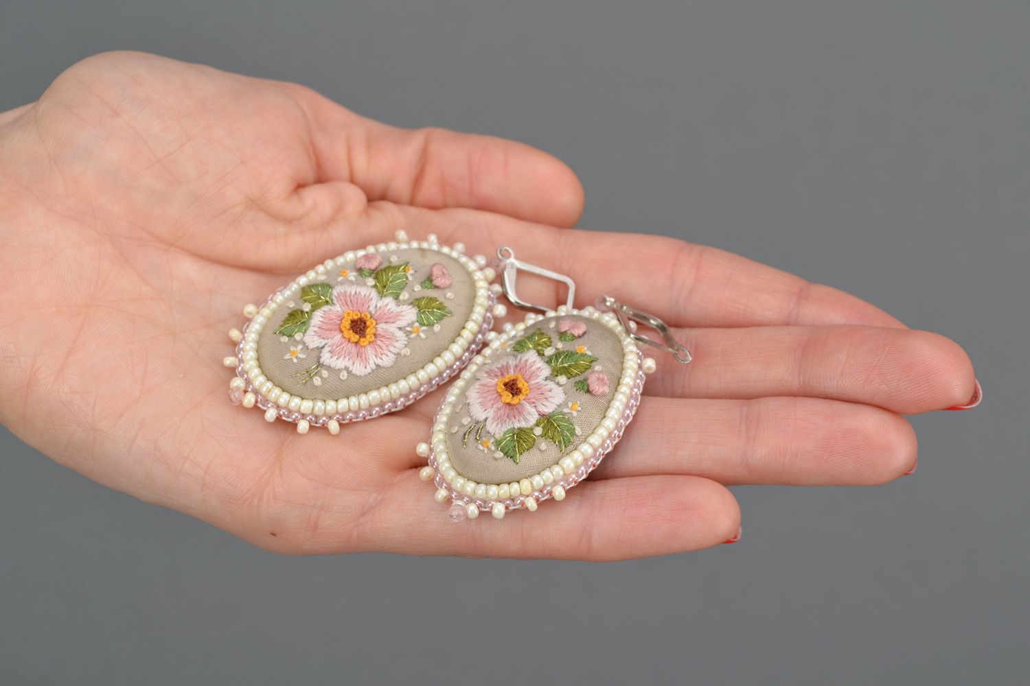 Handmade embroidered earrings Rosehip photo 2