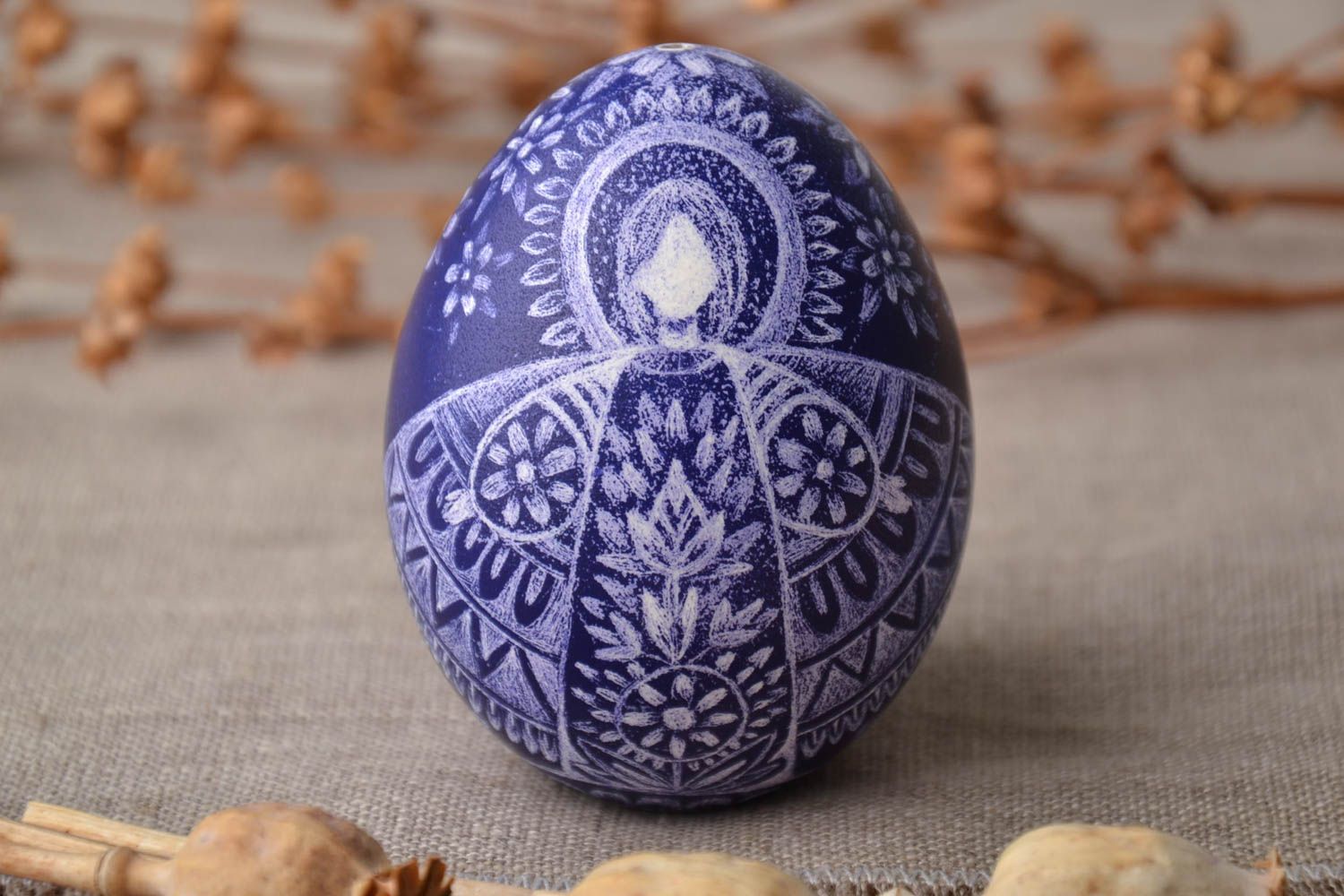 Oeuf décoratif de Pâques bleu original fait main photo 1