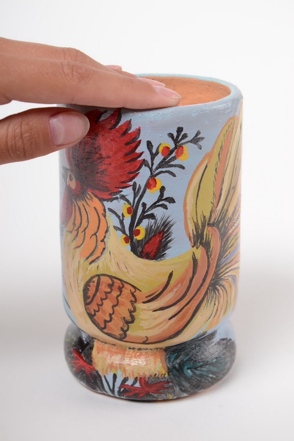 Глиняная ваза ручной работы с росписью акриловыми красками красивая авторская фото 5