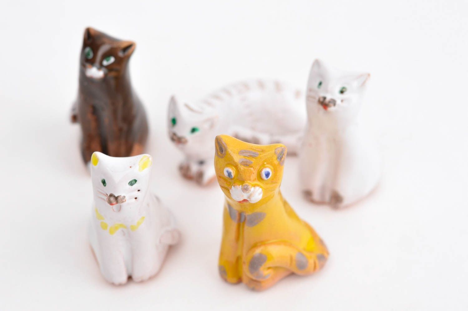 Figurines animaux Statuettes miniatures fait main 5 chats argile Déco intérieur photo 10