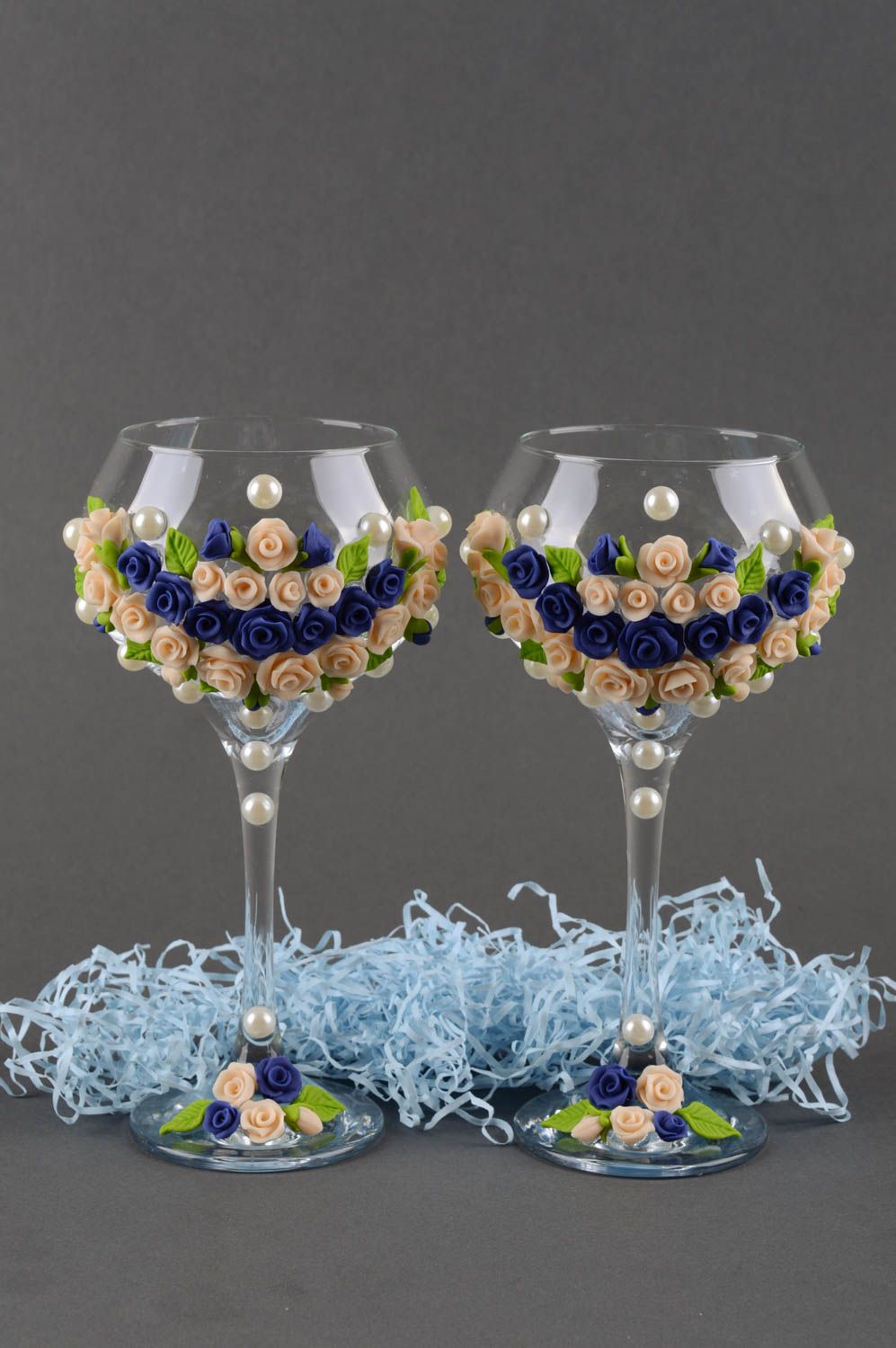 Coupes à champagne fait main Vaisselle en verre avec fleurs Idée cadeau 2 pcs photo 1