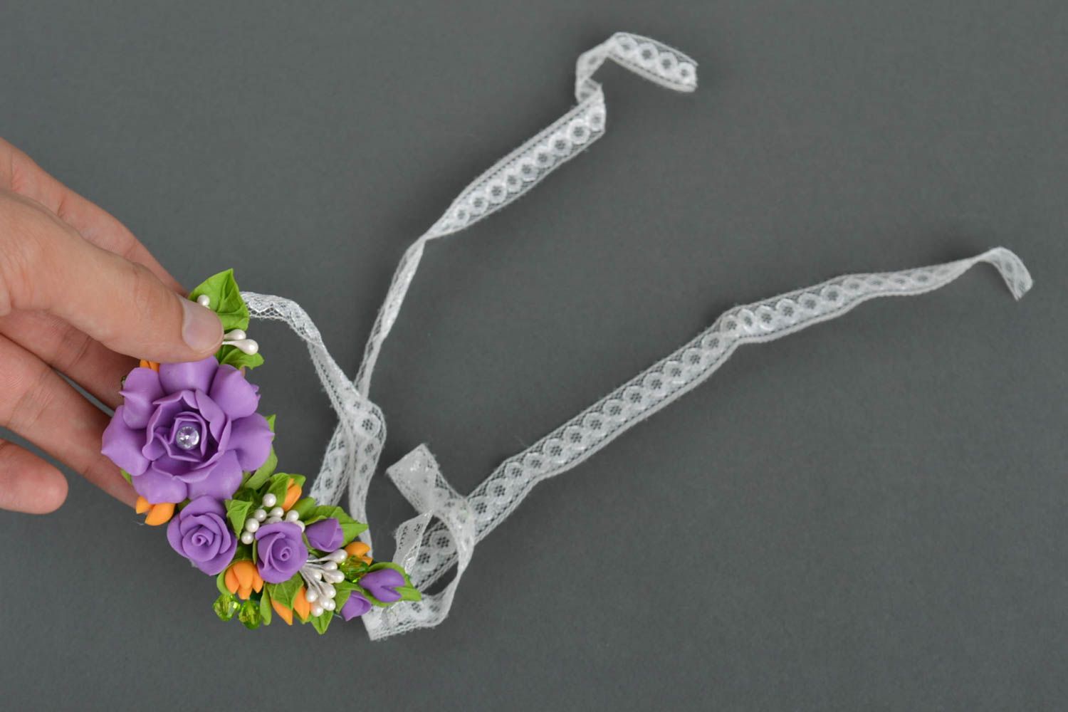 Collier fantaisie Bijou fait main fleurs pâte polymère Accessoire femme design photo 4
