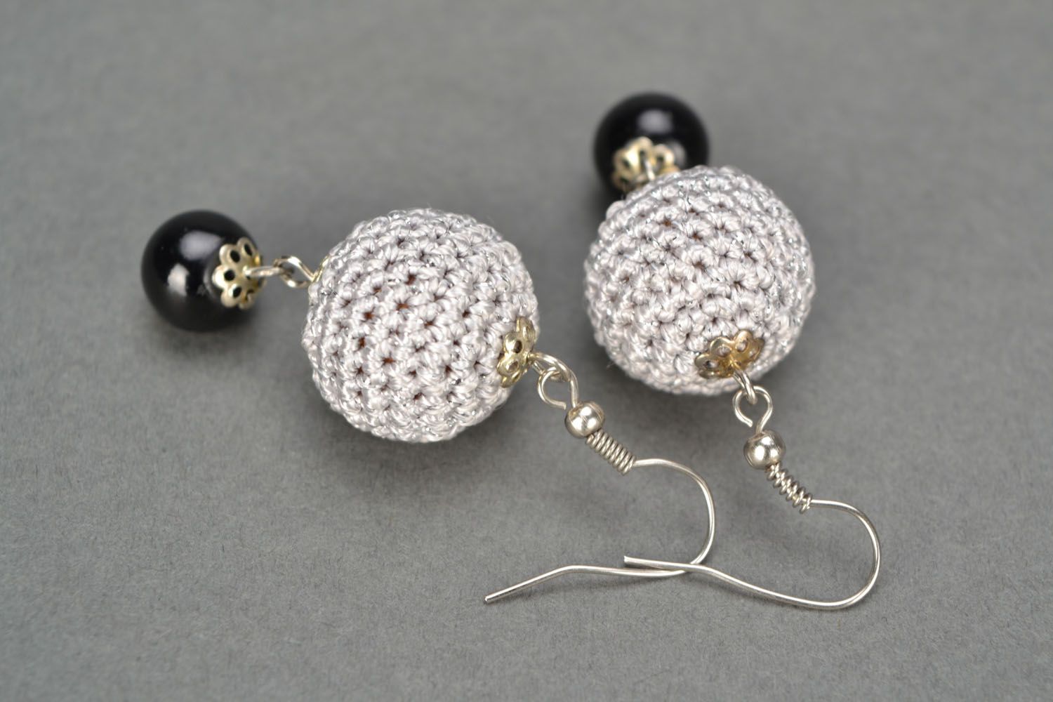 Black and white crochet earrings photo 4