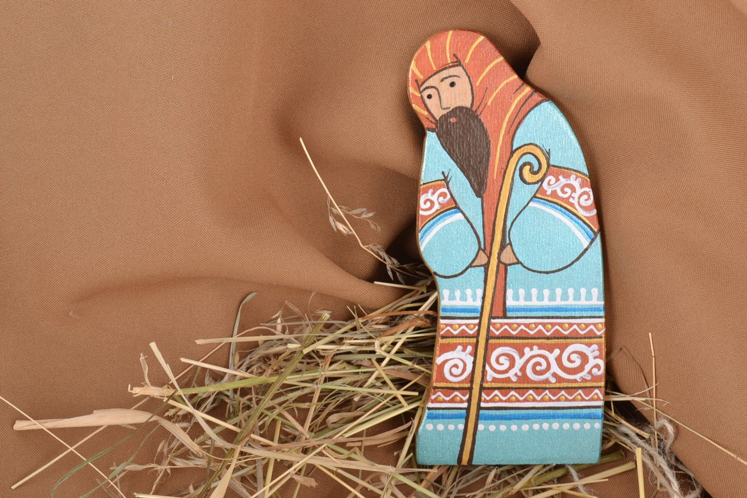 Figura de madera hecha a mano y pintada con acrílicos José para belenismo foto 1