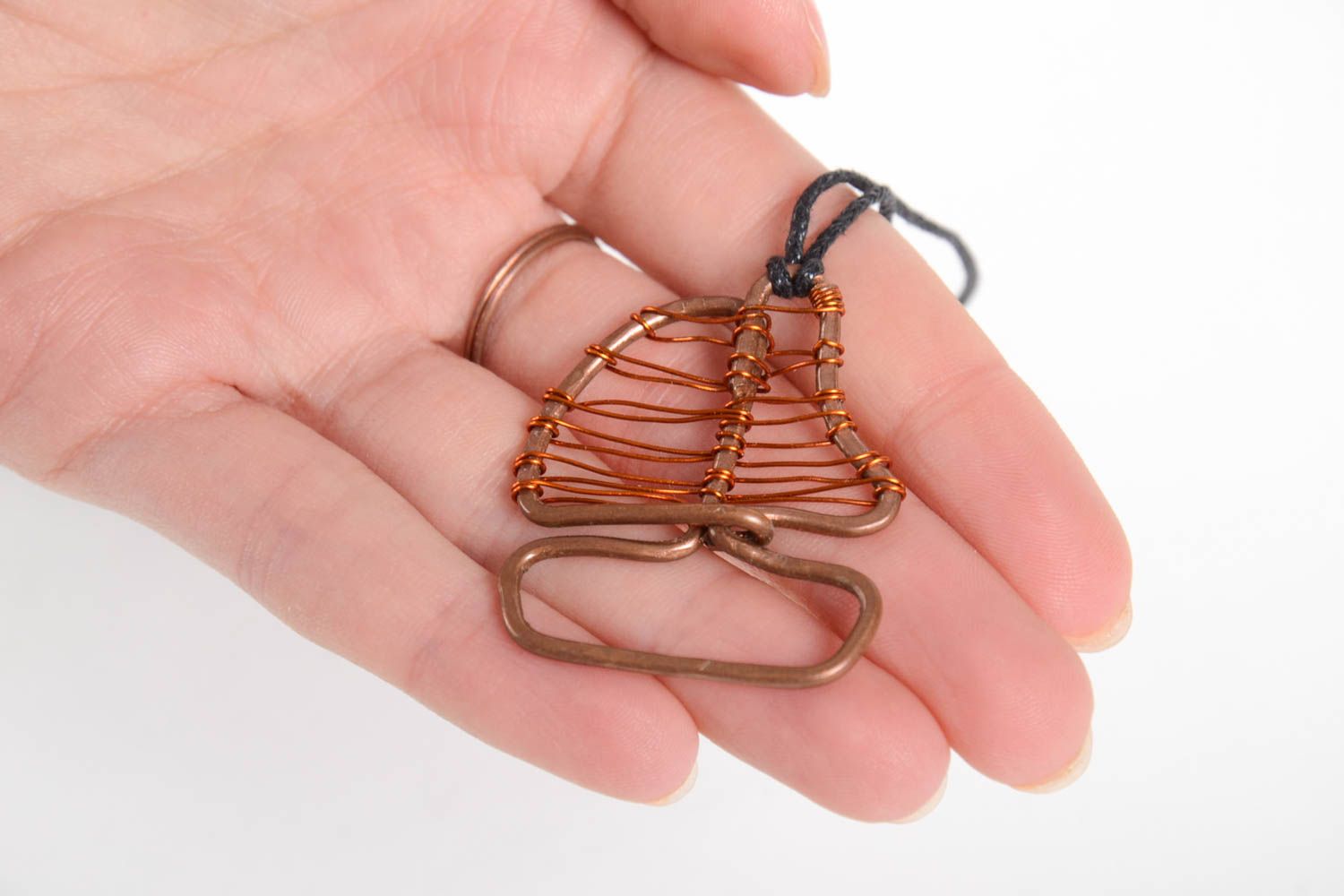 Unusual handmade copper jewelry set metal ring metal pendant beautiful jewellery photo 4