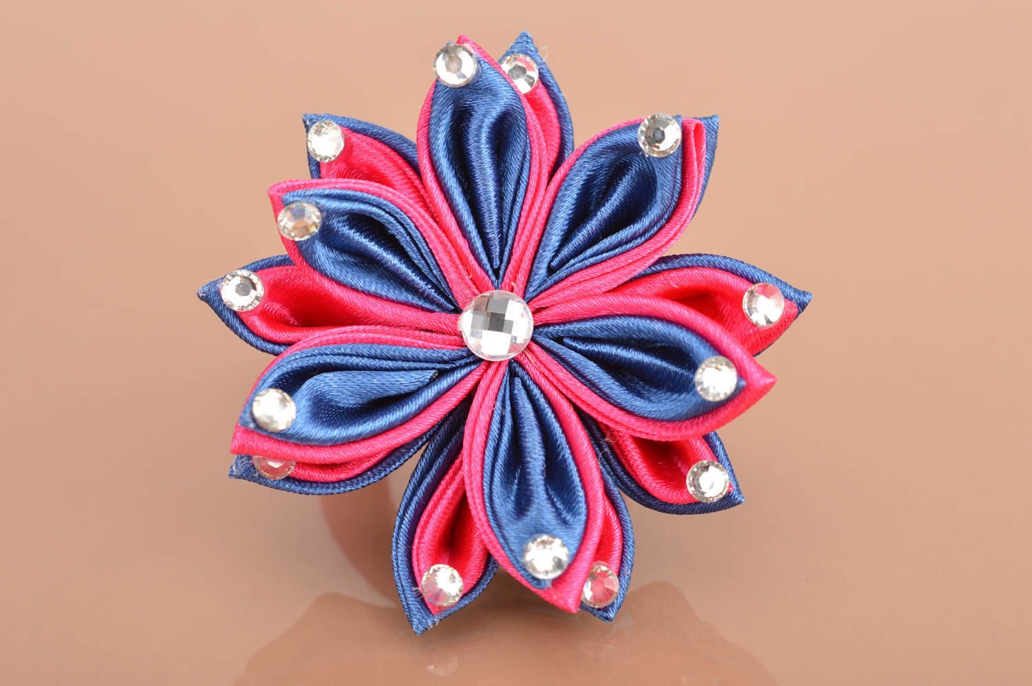 Blau roter schöner handgemachter Haargummi für Kinder mit Blumen originell foto 7