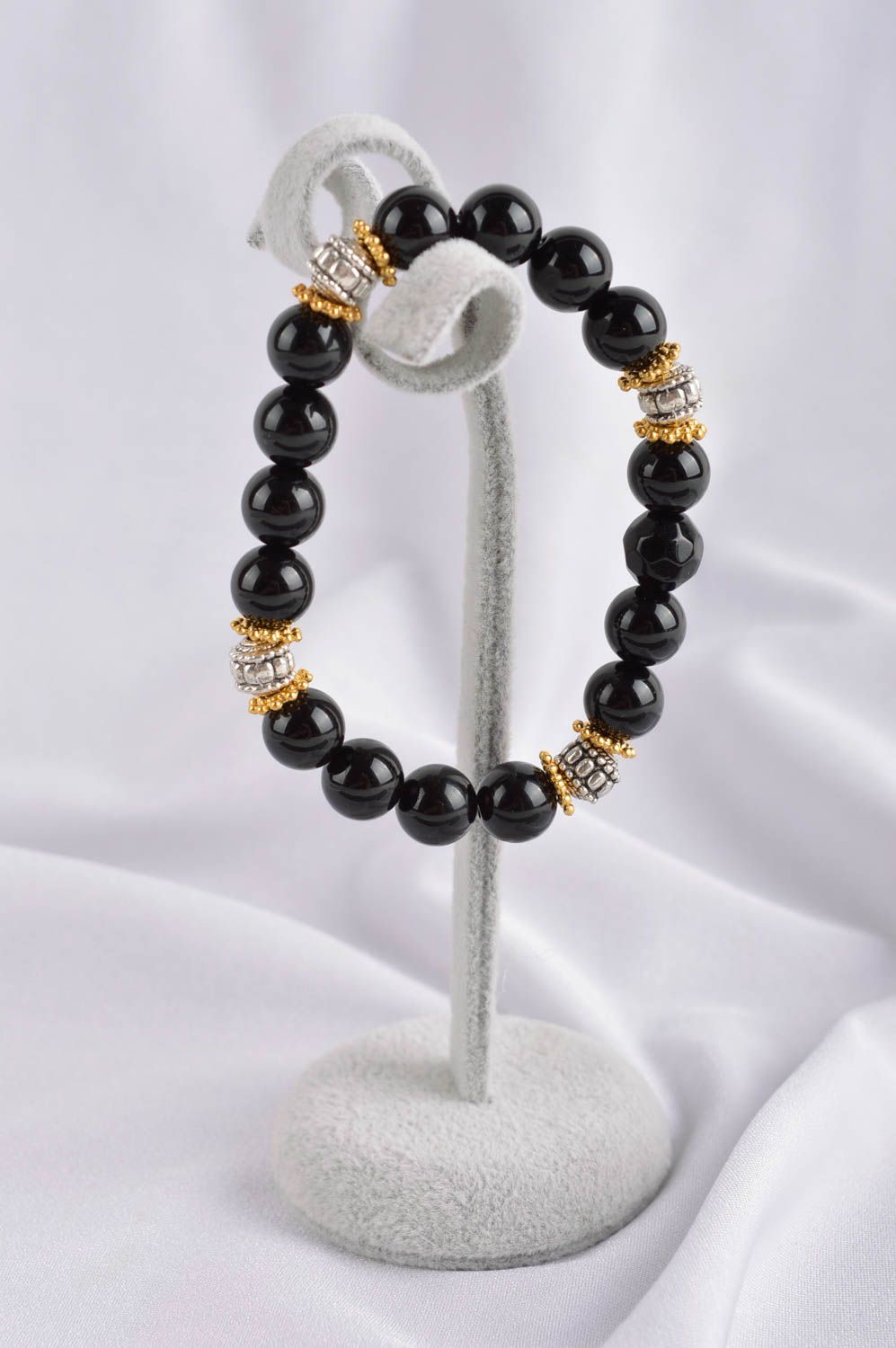 Bracelet en pierres Bijou fait main noir perles d'agate Accessoire femme photo 1