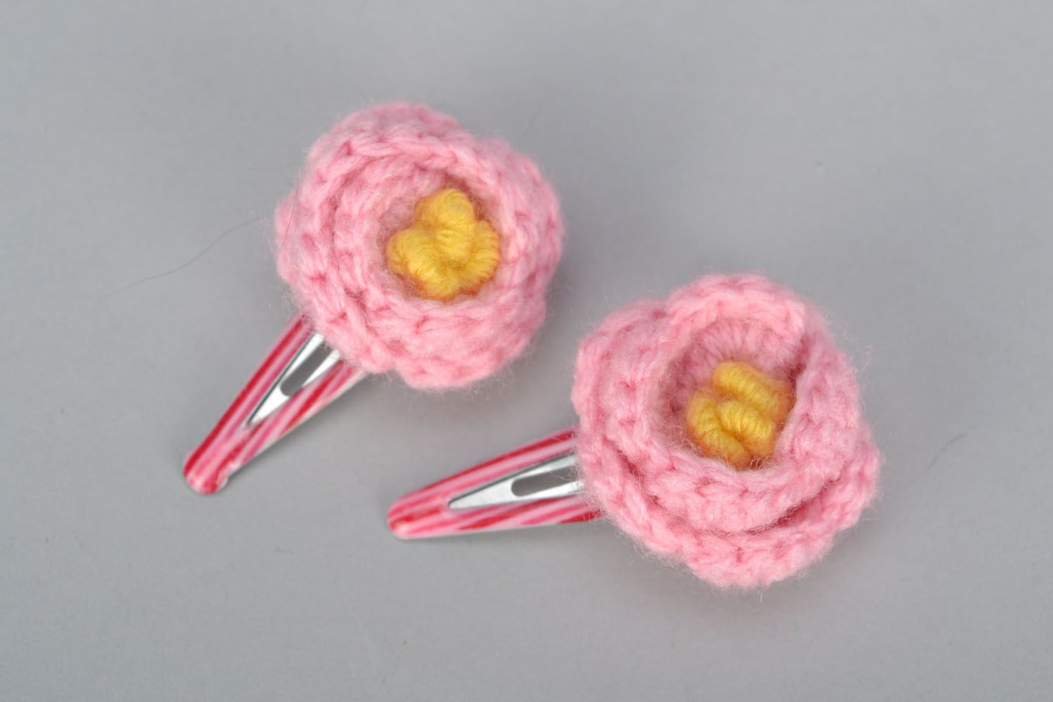 Crochet hair clips Pink Bud photo 3