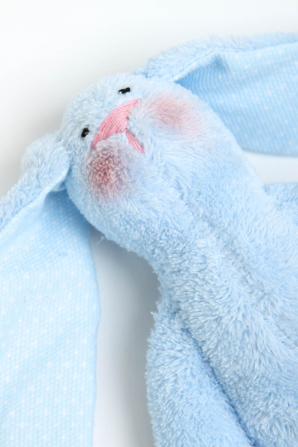 Игрушка заяц ручной работы детская игрушка из трикотажа голубая мягкая игрушка фото 5