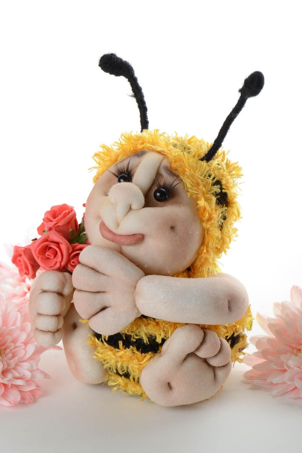 Soft toy Bee made of nylon handmade designer bright interior decorative toy photo 1