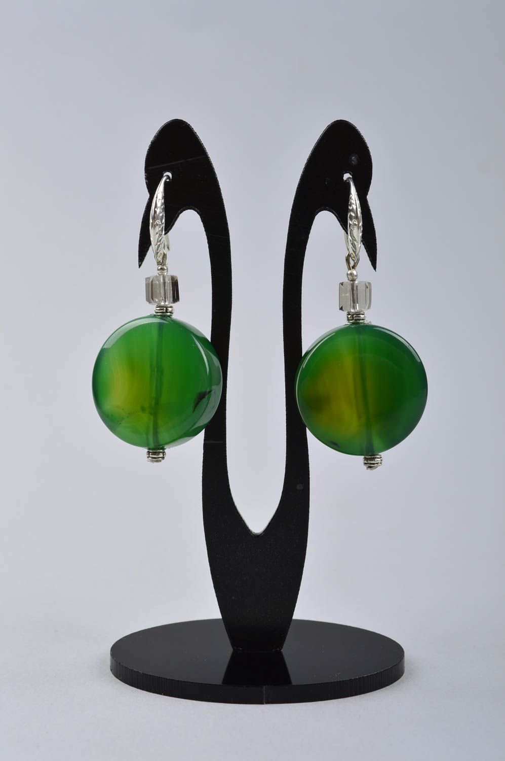 Серьги из агата украшение ручной работы зеленые женские серьги изящные фото 2
