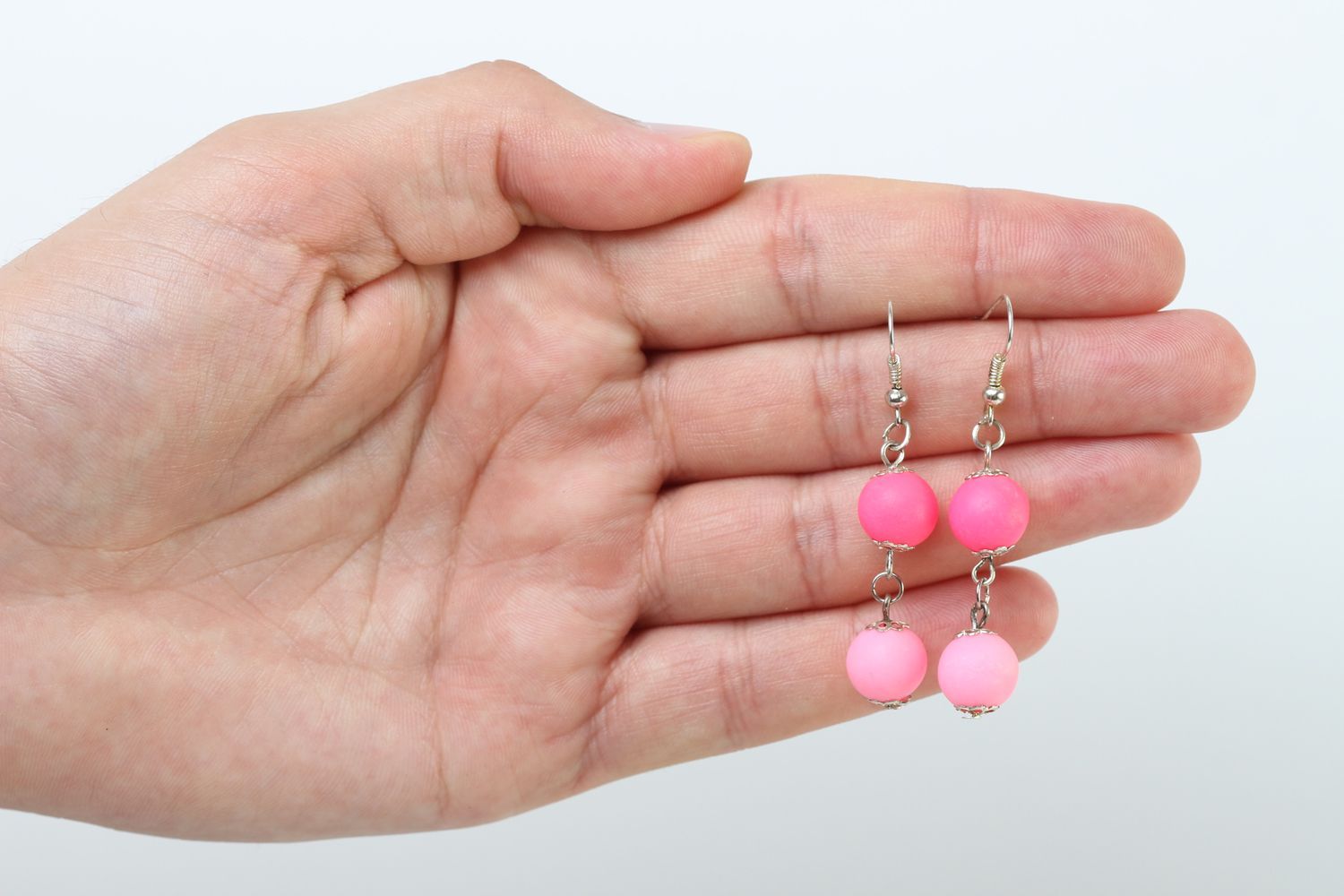 Handmade Polymer Clay Schmuck Ohrringe für Damen Schmuck Ohrhänger rosa Kugeln foto 5