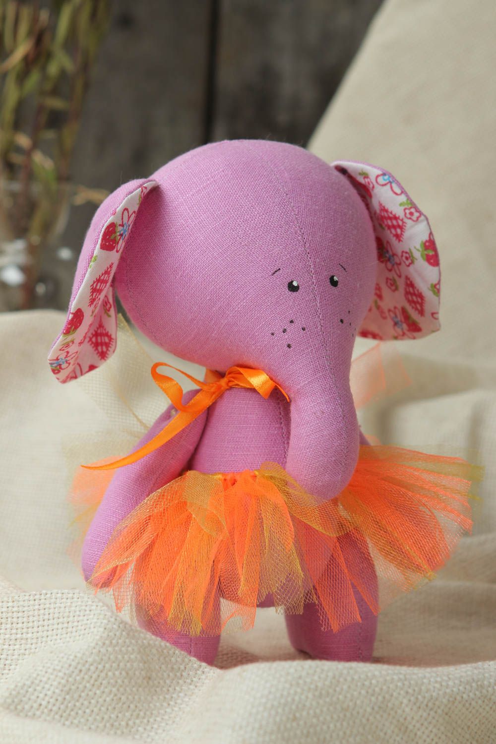 Juguete artesanal de algodón muñeco de peluche regalo original Elefante rosado foto 1