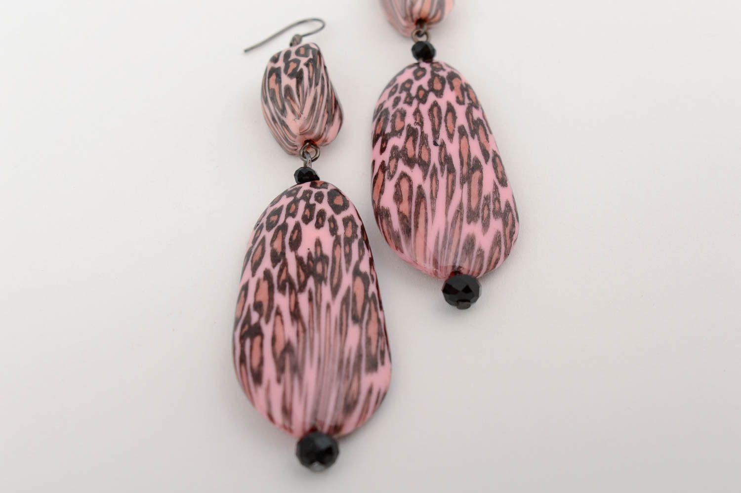 Handmade designer long female plastic earrings with animal print  photo 4