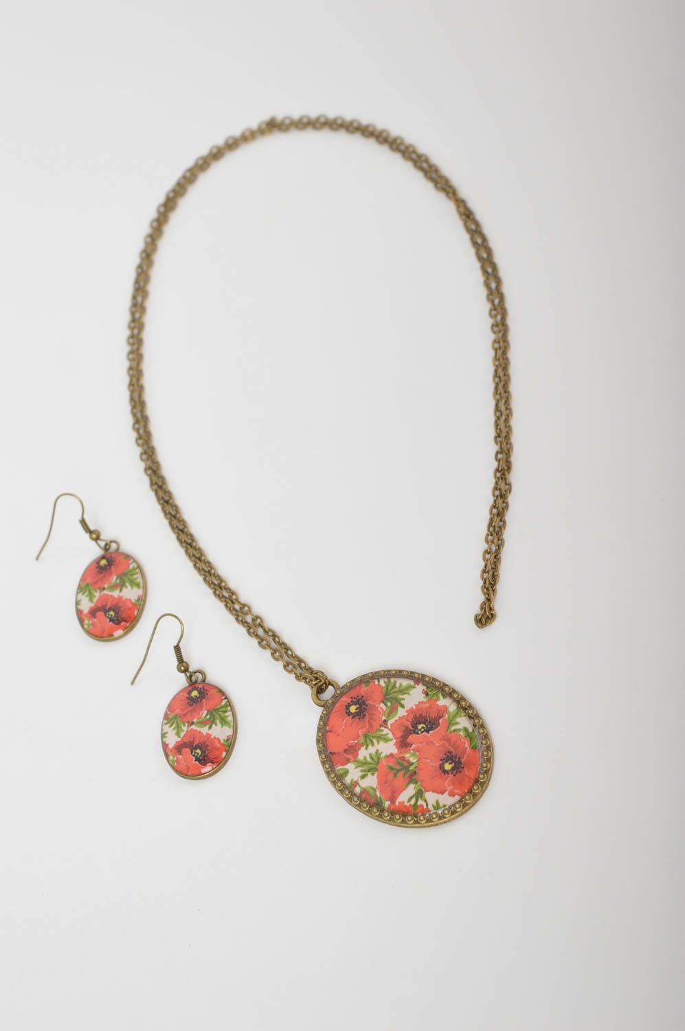 Handmade jewelry set dangling earrings pendant necklace designer accessories photo 5