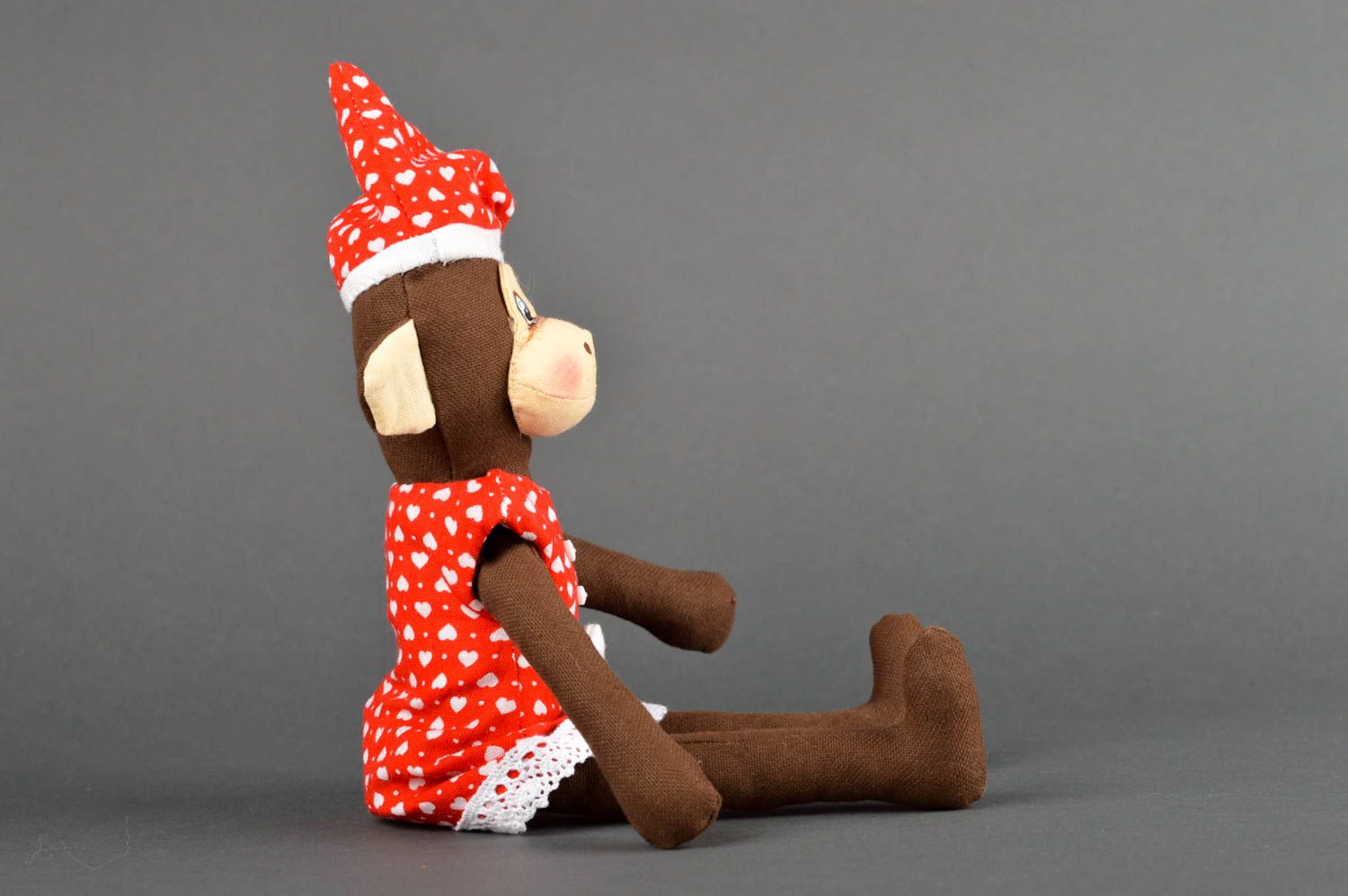 Muñeca artesanal juguete para niño decoración de casa Mono con gorro y vestido  foto 2