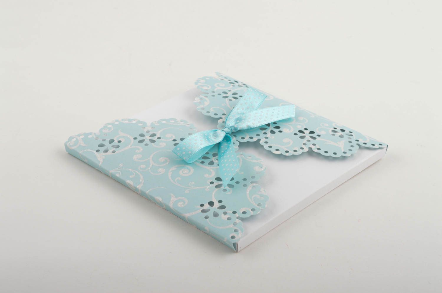 Enveloppe fait main carrée Enveloppe design papier ruban bleu clair Idée cadeau photo 3