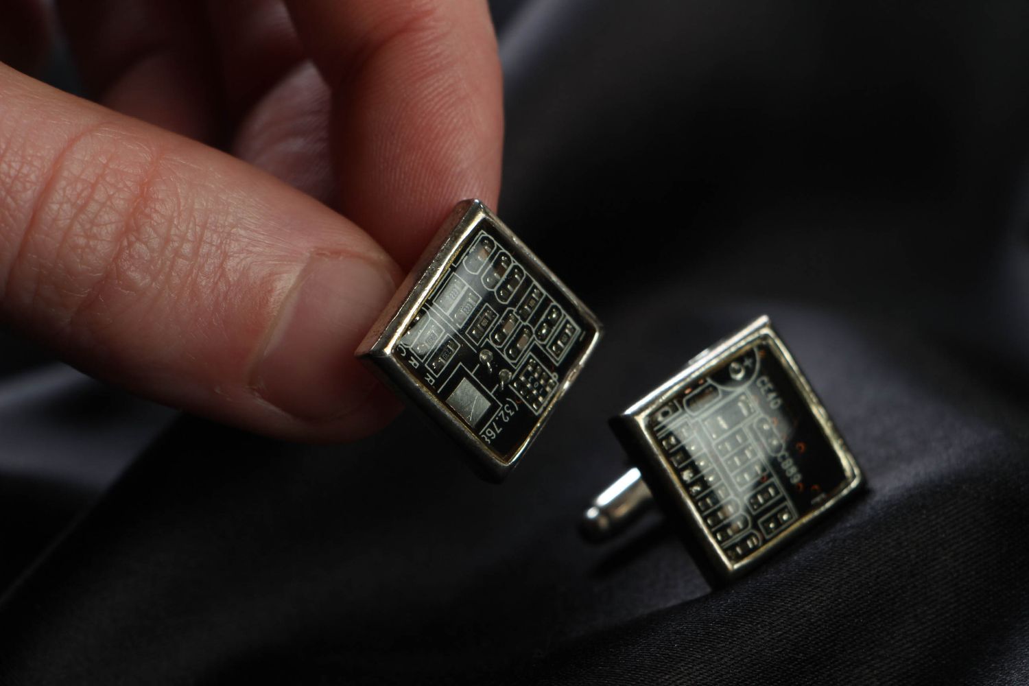 Metal cuff links of black color in steampunk style photo 3