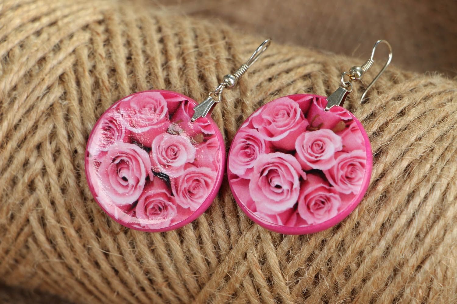 Earrings made of polymer clay Roses photo 3