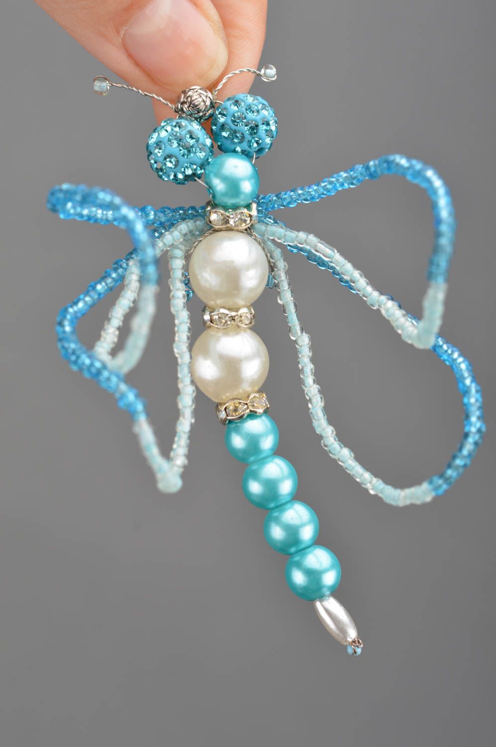Elemento decorativo de abalorios para decoración de casa libélula azul artesanal foto 3
