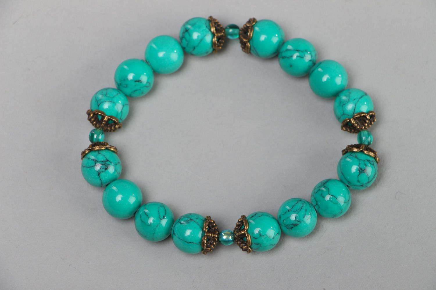 Handmade blue women's beautiful gemstone bracelet with turquoise photo 2