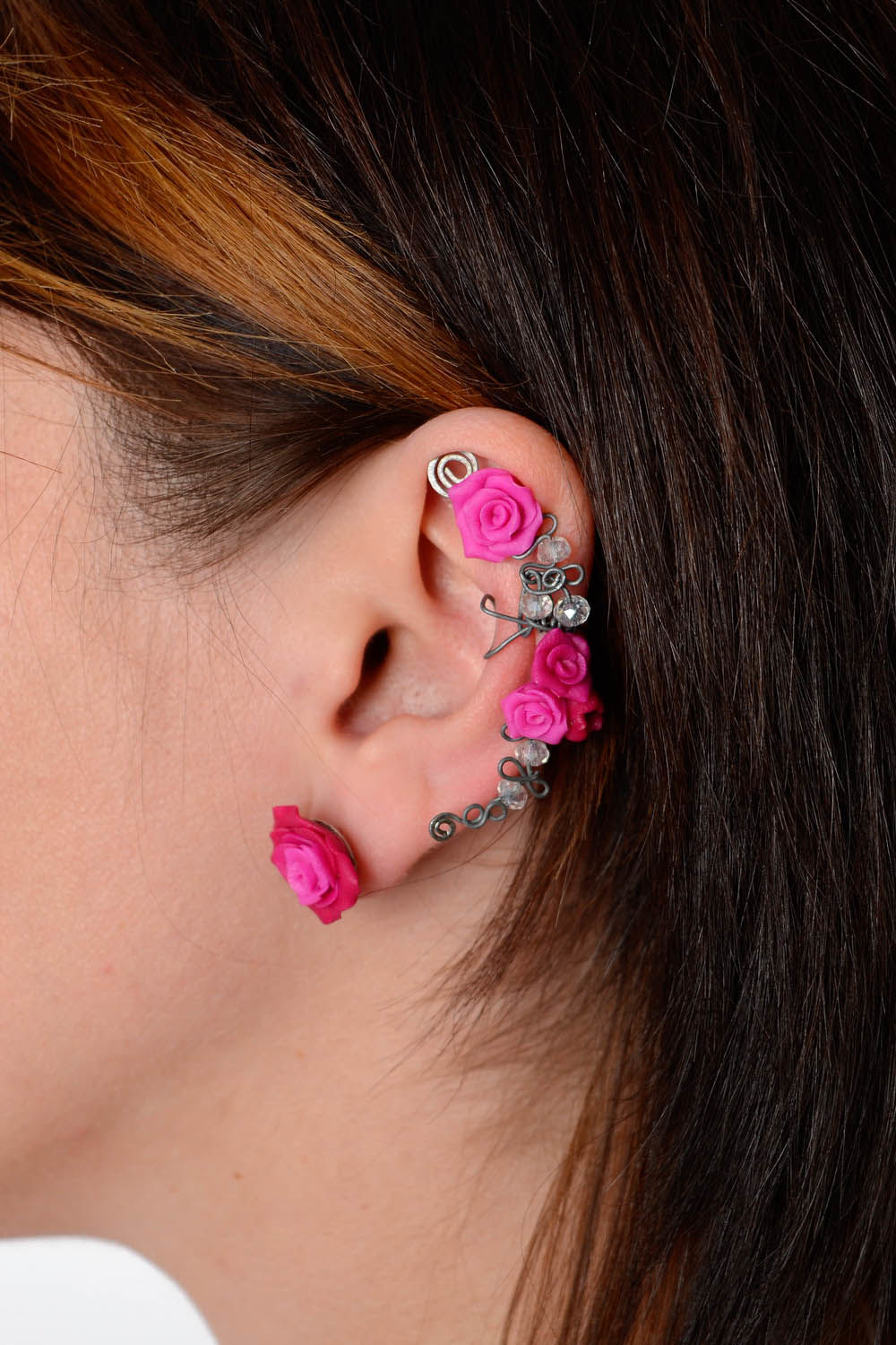 Stud earring and cuff Pink roses photo 5