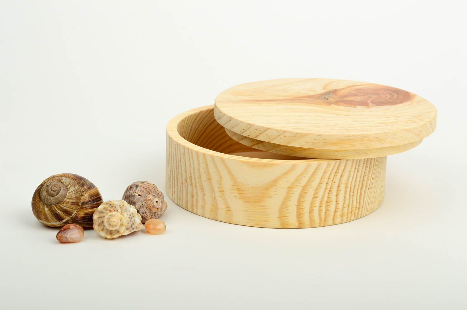Coffret à bijoux fait main Boîte à décorer ronde en bois de pin Loisirs créatifs photo 1